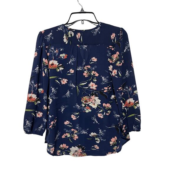Fun2Fun Top Floral Split Neck Popover Blouse Navy Size Small NEW - Picture 3 of 11